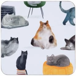 Discount ❤️ Maxwell and Williams Marc Martin Feline Friends Cork Back Coaster 10.5cm Set of 4 ❤️