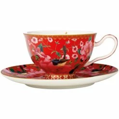 Discount 😉 Maxwell and Williams Teas And CS Silk Road Footed Cup And Saucer 200ml - Cherry Red 🥰