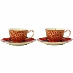 Best deal ✔️ Maxwell and Williams Teas And CS Silk Road Demi Cup And Saucer 85ml Set Of 2 - Cherry Red ✔️