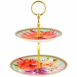 Best Sale 🔔 Maxwell and Williams Teas and Cs Dahlia Daze 2 Tiered Cake Stand Sky Gift Boxed 🎉